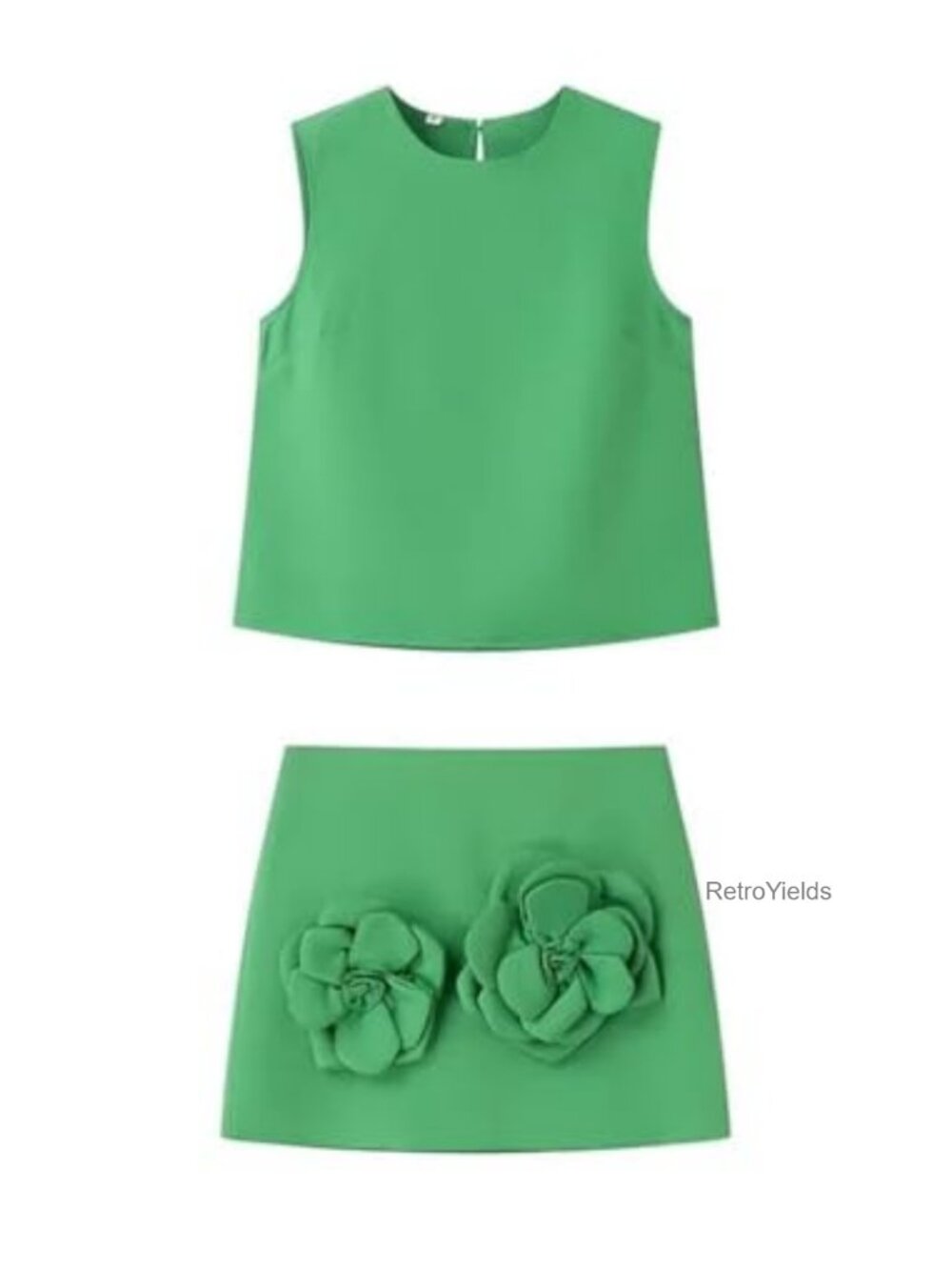 2 Piece Skirt Set Sleeveless Crop Top Mini Skirt 3D Flower Sexy Short Set